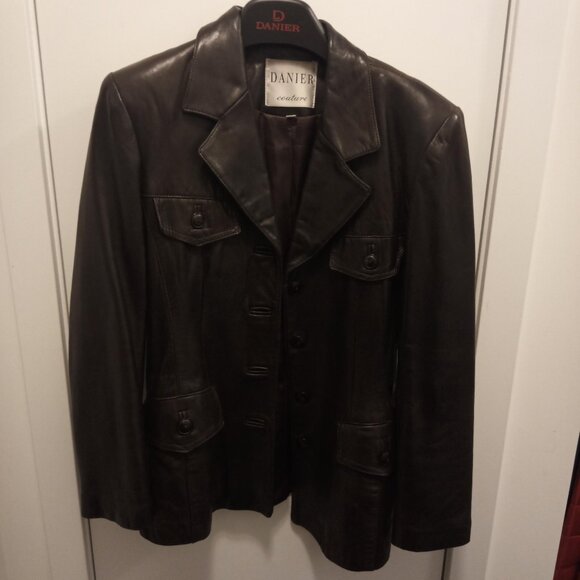 Dark brown DANIER LEATHER "Couture" jacket, size Small - Picture 1 of 9